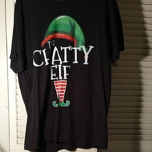 Christmas tee Black 'The Chatty Elf' Graphic short sleeve T-Shirt z medium roomy